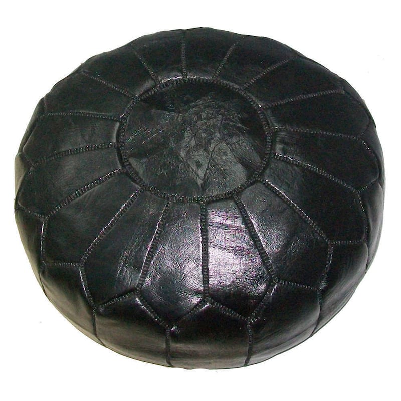 Handmade Leather Contemporary Ottoman Pouf (Morocco) - N/A/Black - Pouf/Foot Stool