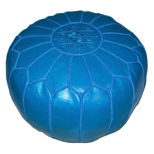 Handmade Leather Contemporary Ottoman Pouf (Morocco) - Blue - Pouf/Foot Stool