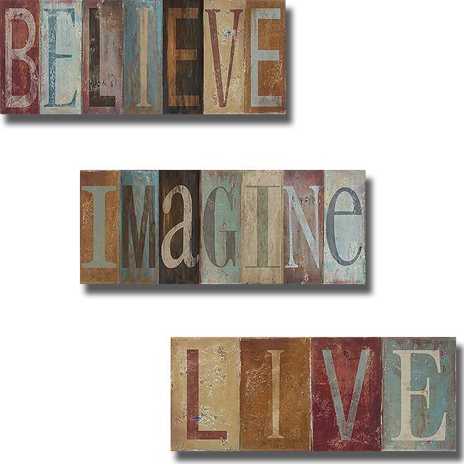 Patricia Pinto 'Believe, Imagine, Live' 3-piece Canvas Art Set