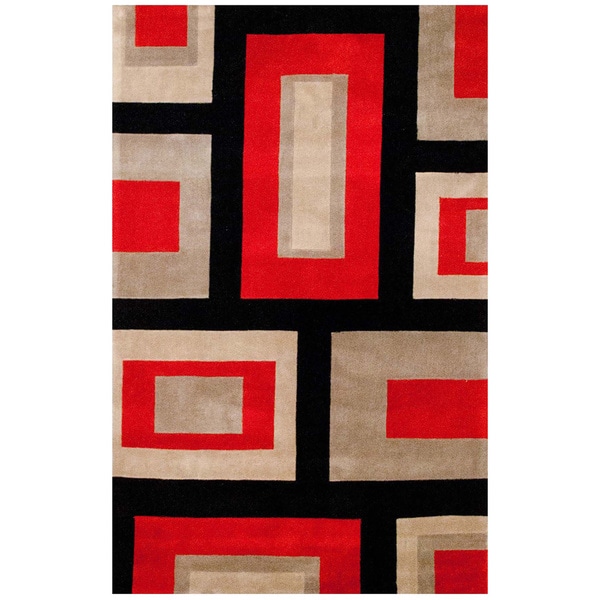 Herat Oriental Indo Tibetan Hand tufted Red/ Ivory Tibetan Wool Area