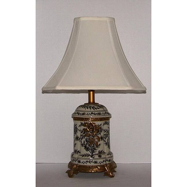 Black Floral Toile Off-white Table Lamp