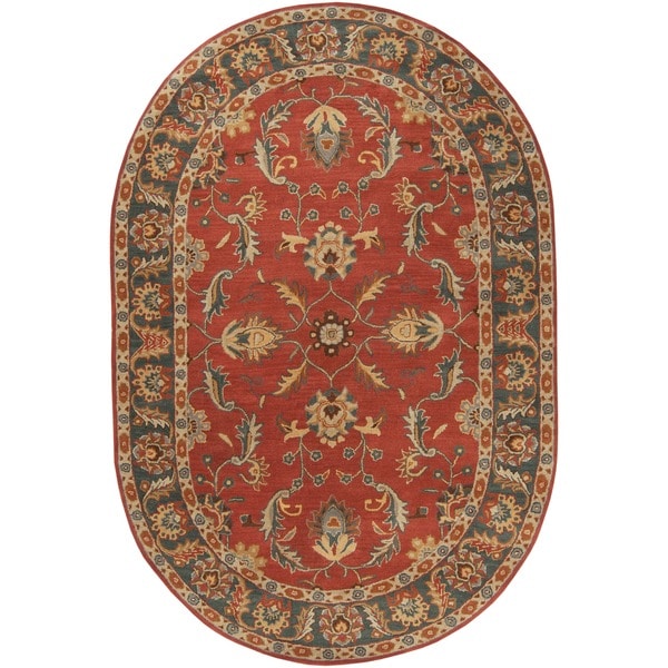 Hand Tufted Rust & Charcoal Traditional Wool Rug (6' x 9' Oval) Free Shipping Today