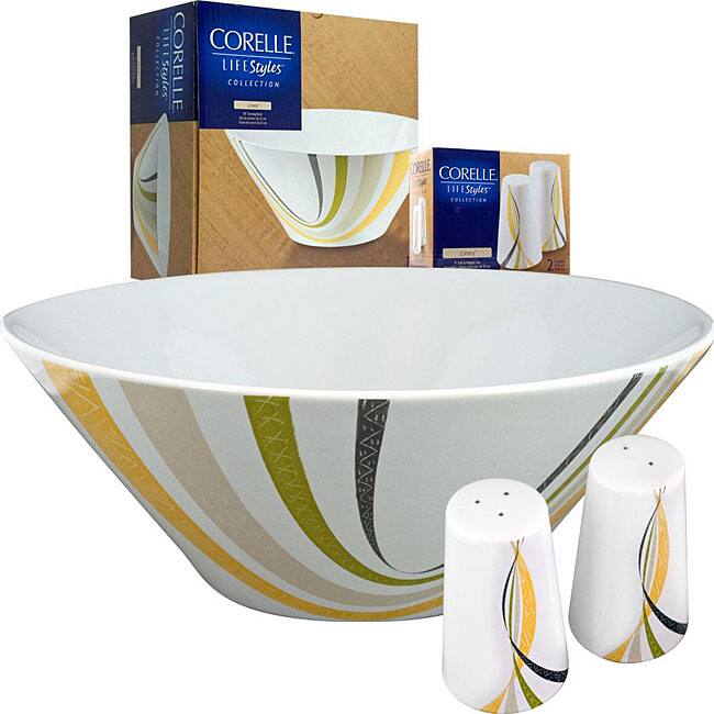 Corelle Linea Serving Bowl with Salt and Pepper Set