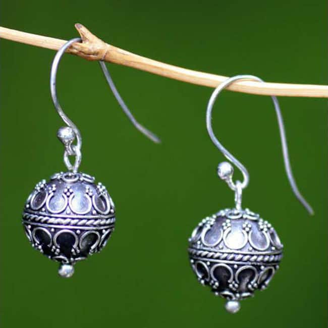 Handmade Sterling Silver 'Exotic Globe' Dangle Earrings (Indonesia)