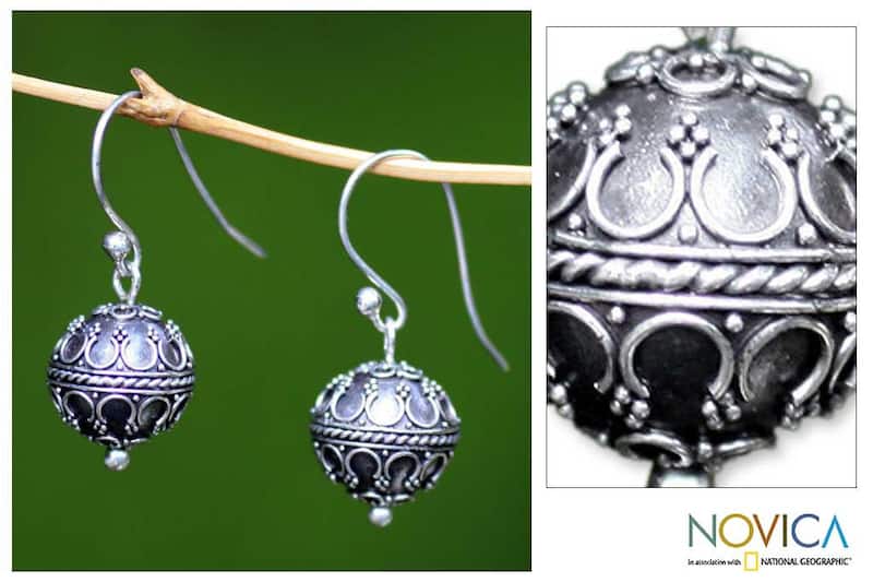 Handmade Sterling Silver 'Exotic Globe' Dangle Earrings (Indonesia)