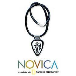 Leather and Ebony 'Marquesa Tattoo' Pendant Necklace (Indonesia) Novica Necklaces