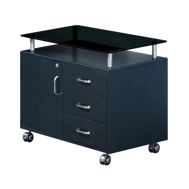 Porch & Den Montgomery Extra Wide Glass Top Rolling Cabinet