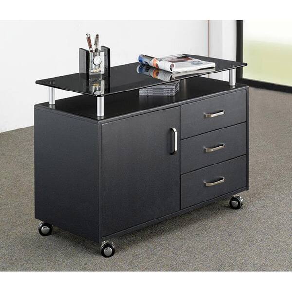 Porch & Den Montgomery Extra Wide Glass Top Rolling Cabinet