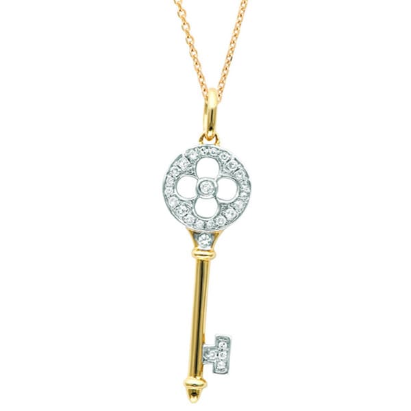 Shop Sterling Silver/ 14k Gold 1/8ct TDW Diamond Clover Key Necklace ...