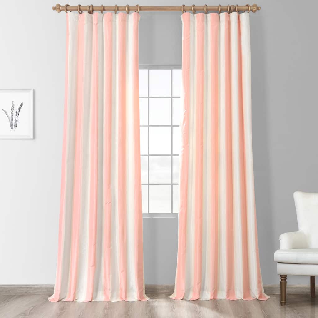 Exclusive Fabrics Pink and Cream Striped Faux Silk Curtain (1 Panel)