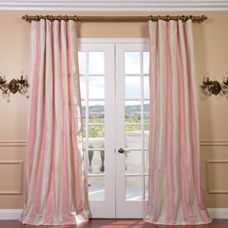 Exclusive Fabrics Light Pink/ Cream Stripe Faux Silk Taffeta 120-inch Curtain Panel - 50 x 120