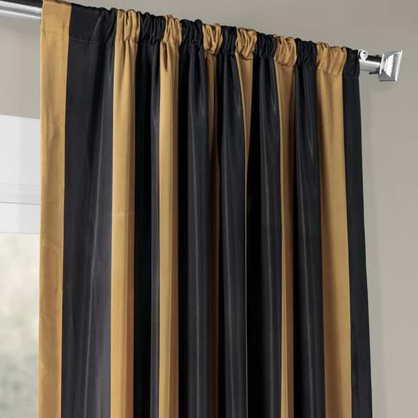Shop Exclusive Fabrics Black Gold Stripe Faux Silk Taffeta
