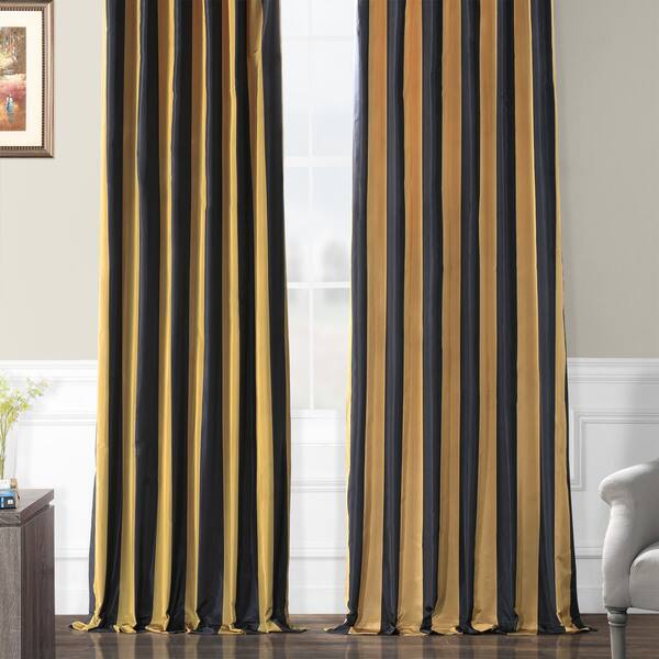 Shop Exclusive Fabrics Black Gold Stripe Faux Silk Taffeta