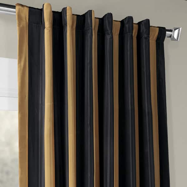 Shop Exclusive Fabrics Black Gold Stripe Faux Silk Taffeta
