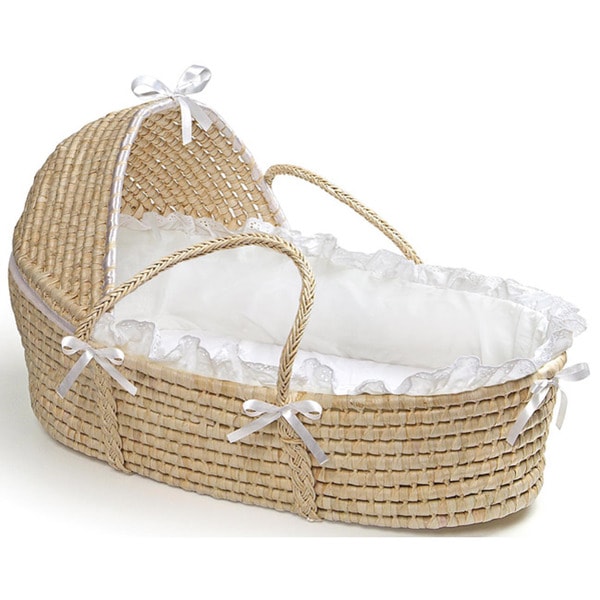 Natural Hooded Moses Basket in White. Opens flyout.