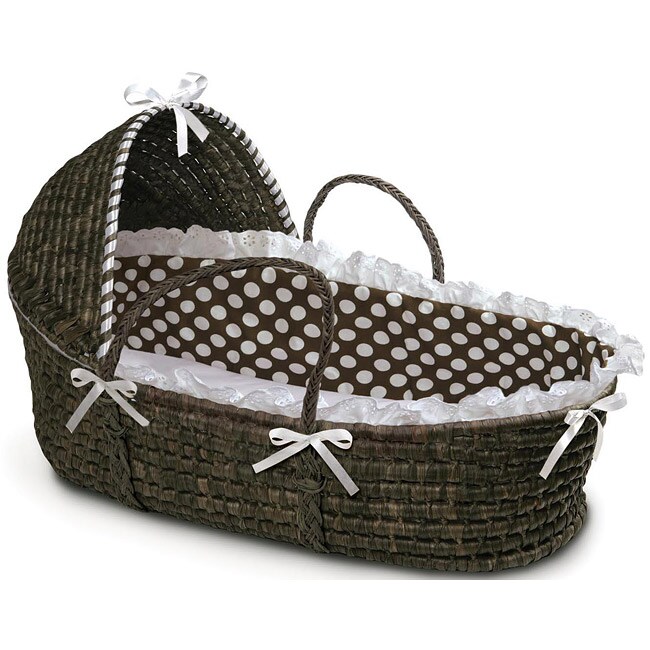 Espresso Hooded Moses Basket In Brown Polka Dot