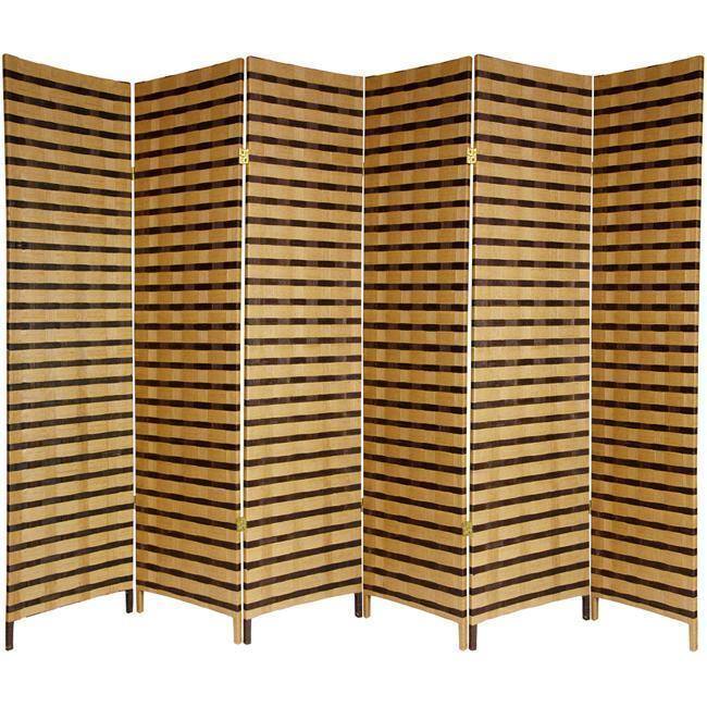 Handmade 6' Wood and Natural Fiber 6-panel Two-tone Room Divider