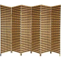 Handmade 6' Wood and Natural Fiber Two-Tone Room Divider