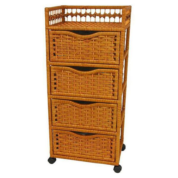 Natural Fiber Wheeled 4-drawer Chest of Drawers - 17.25"W x 12.50"D x 38.25"H