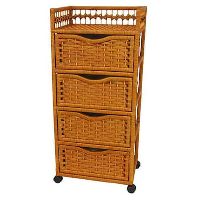 Natural Fiber Wheeled 4-drawer Chest of Drawers - 17.25"W x 12.50"D x 38.25"H