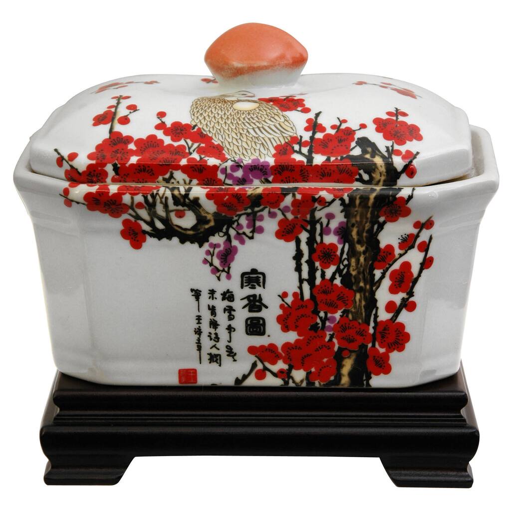 Porcelain 8-inch Cherry Blossom Covered Jar (China)