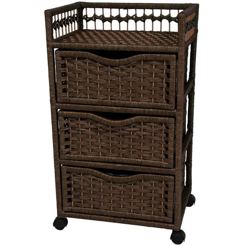 Handmade Natural Fiber Wheeled 3-Drawer Chest - 17.25"W x 12.50"D x 30.50"H