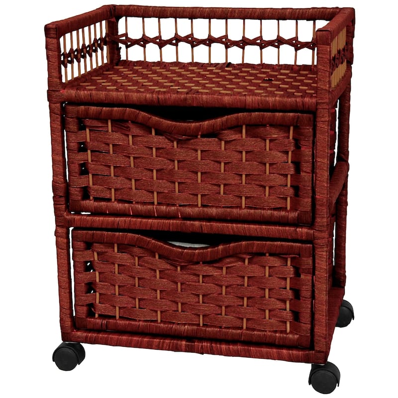 Handmade Natural Fiber Wheeled 2-drawer Chest of Drawers - 17.25"W x 12.50"D x 22.00"H - Mahogany - Rustic