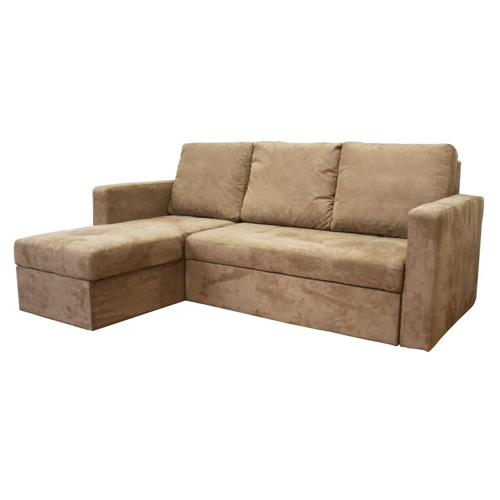 Linden Tan Microfiber Convertible Sectional Sofa Bed