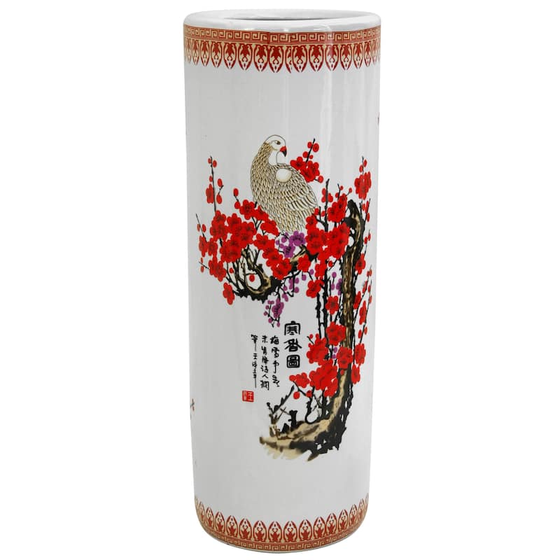 Porcelain 24-inch Cherry Blossom Umbrella Stand (China) - Multi