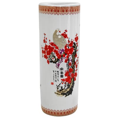 Porcelain 24-inch Cherry Blossom Umbrella Stand (China) - Multi
