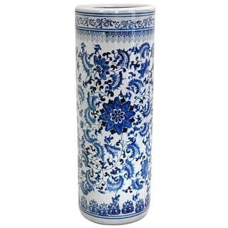 Handmade Porcelain 24-inch Blue and White Floral Umbrella Stand (China)