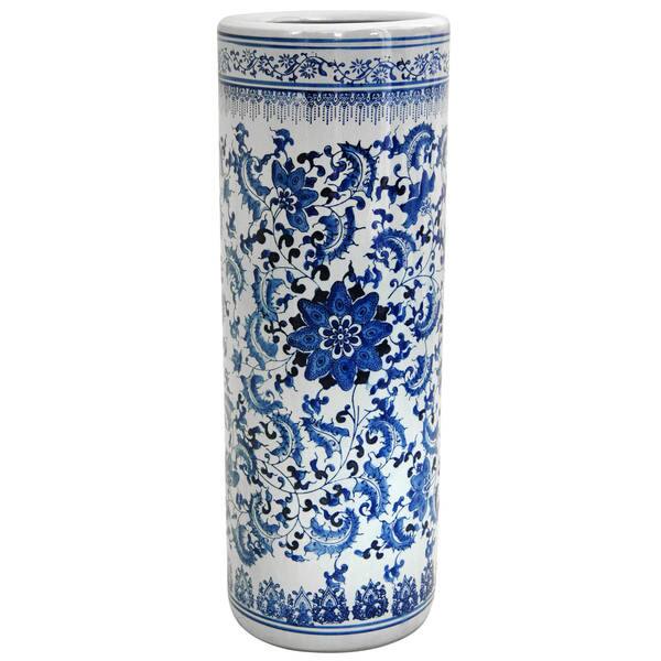 slide 2 of 5, Handmade Porcelain 24-inch Blue and White Floral Umbrella Stand (China)