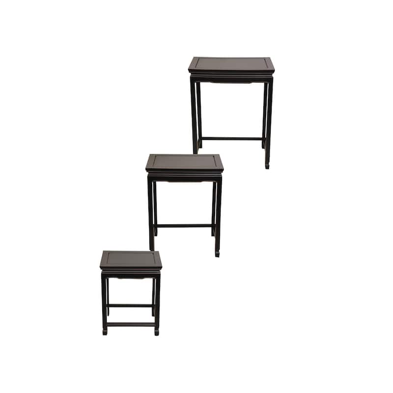 Handmade Set of 3 Rosewood Antique Black Nesting Tables (China)