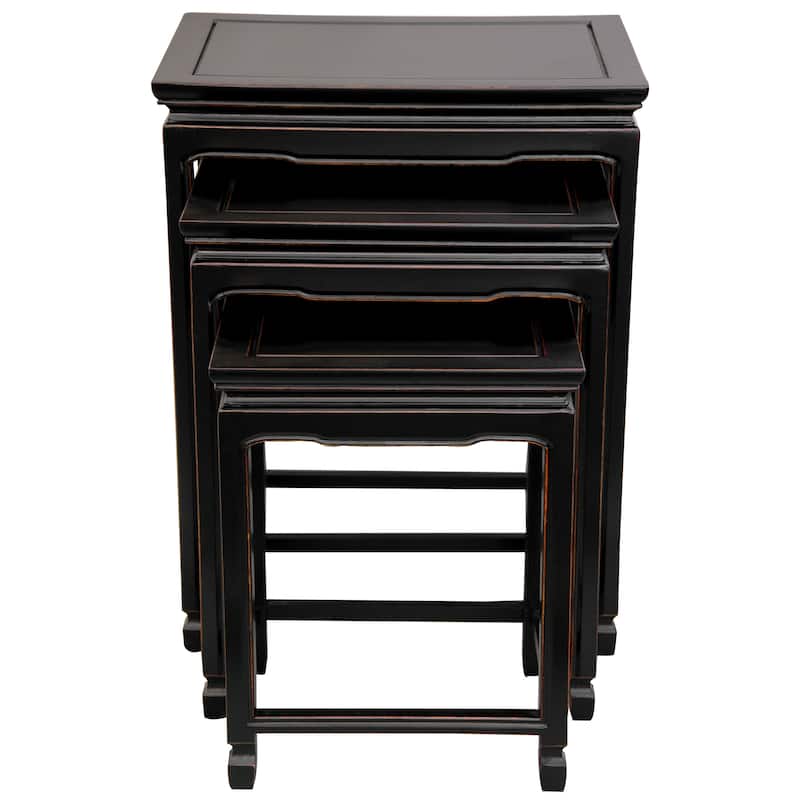 Handmade Set of 3 Rosewood Antique Black Nesting Tables (China)