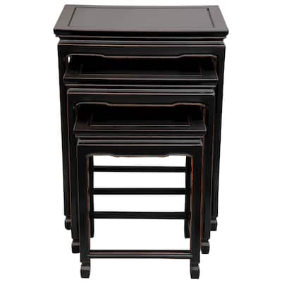 Handmade Set of 3 Rosewood Antique Black Nesting Tables (China)