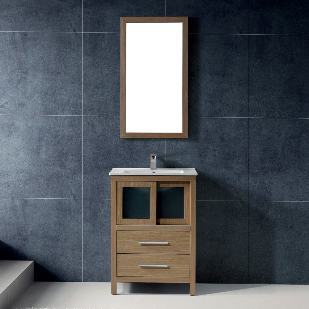 Vigo Alessandra Single Freestanding Vanity with Sink and Mirror - White