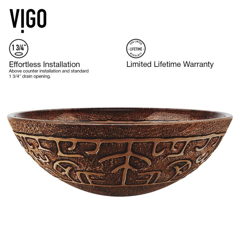 VIGO Golden 17"L x 17"W Glass Vessel Sink and Seville 13"H Faucet Set