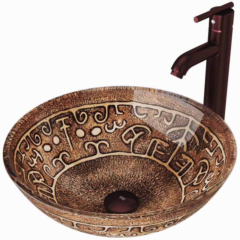 VIGO Golden 17"L x 17"W Glass Vessel Sink and Seville 13"H Faucet Set