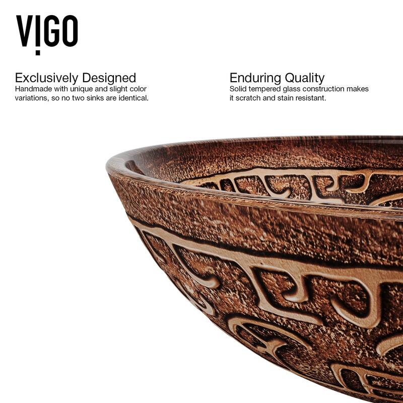 VIGO Golden 17"L x 17"W Glass Vessel Sink and Seville 13"H Faucet Set