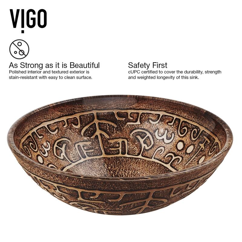 VIGO Golden 17"L x 17"W Glass Vessel Sink and Seville 13"H Faucet Set
