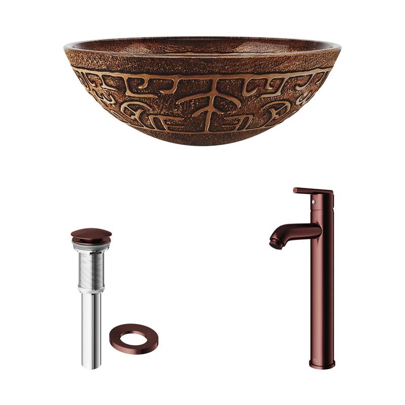 VIGO Golden 17"L x 17"W Glass Vessel Sink and Seville 13"H Faucet Set