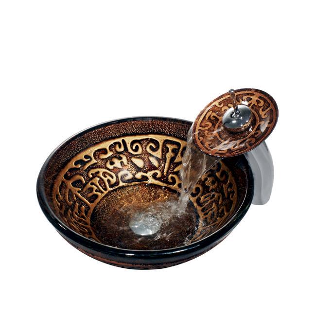 Vigo Golden Greek Vessel Sink And Waterfall Faucet