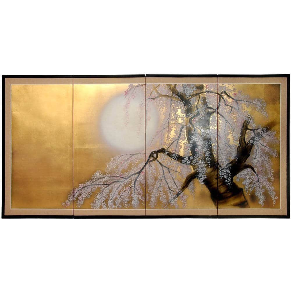 Handmade Silk 36x72-inch Gold Leaf Sakura Blossom Wall Art (China) - 36"