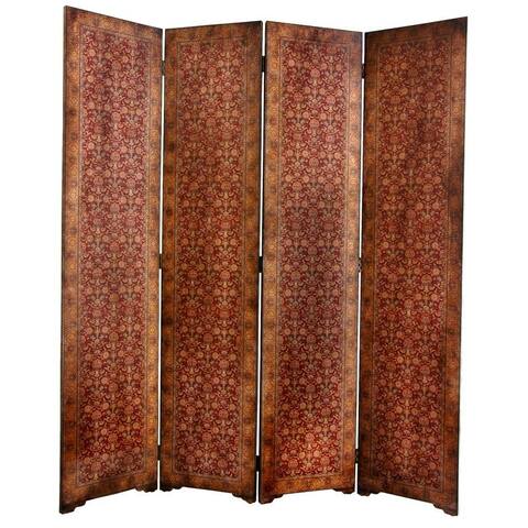 Handmade 6' Faux Leather Old World Rococo Room Divider