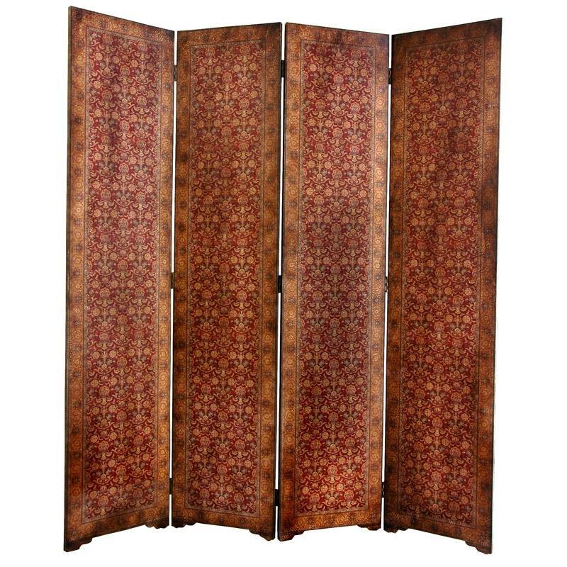 Handmade Faux Leather 6-foot Olde-Worlde Rococo Room Divider (China)