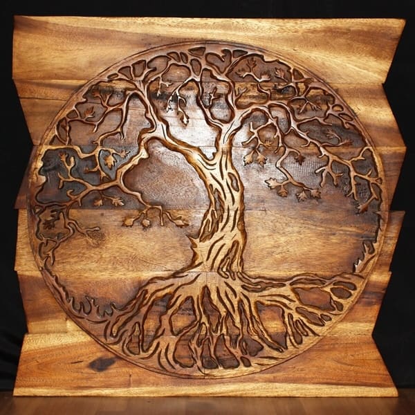 Handmade Wood Tree Of Life Round Wall Panel On Uneven Boards Handmade Wood Tree Of Life Round Wall