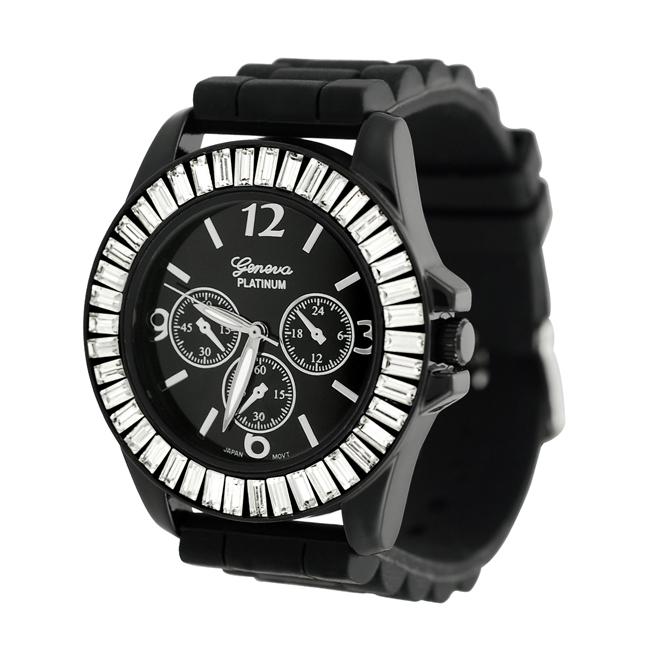 Geneva Platinum Womens Rhinestone Silicone Watch