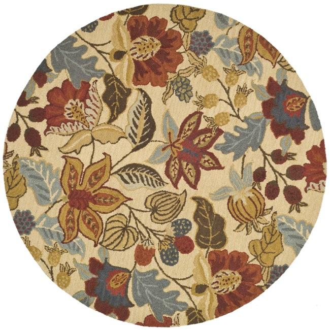 Handmade Jardine Foilage Beige/ Multi Wool Rug (6 Round)