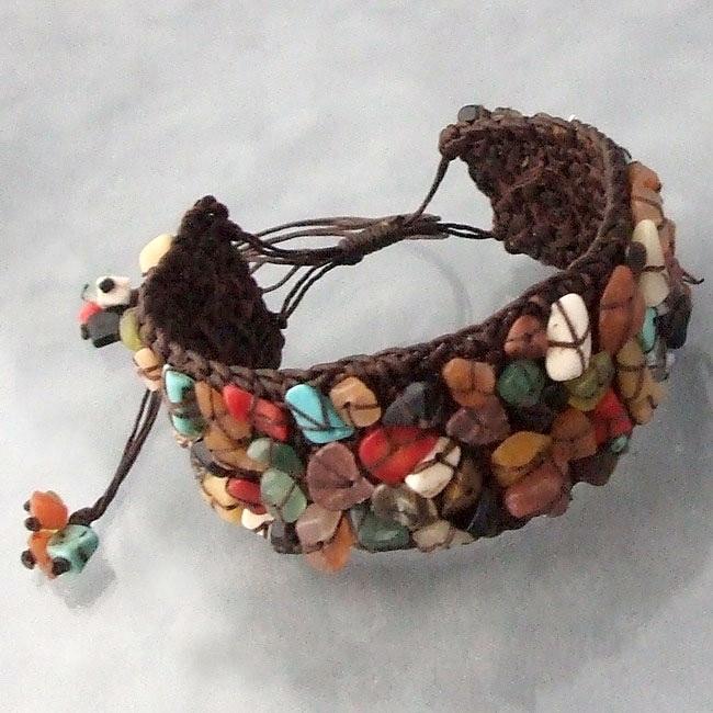 Cotton Multicolor Gemstone Pull Bracelet (Thailand) Bracelets