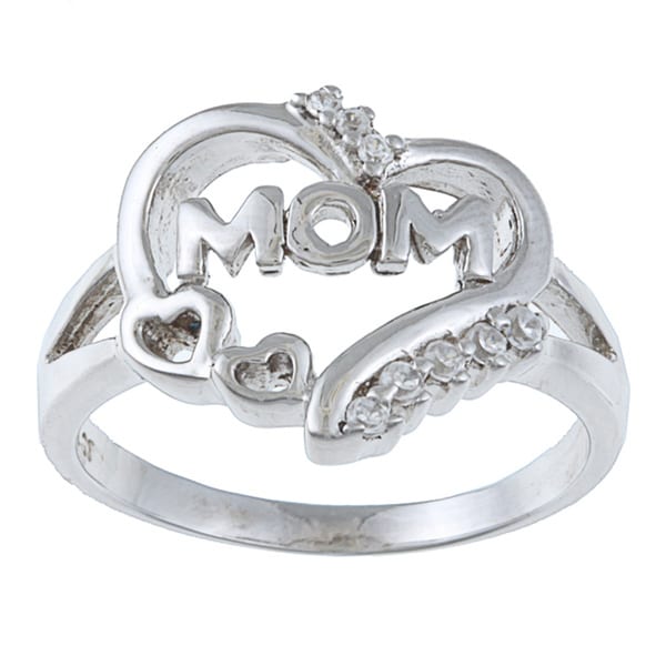 La Preciosa Sterling Silver CZ 'Mom' Heart Ring